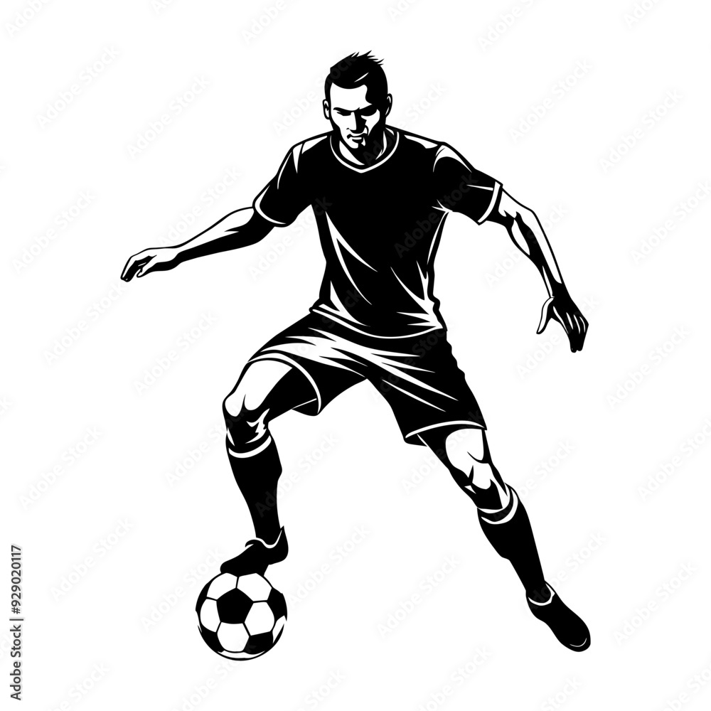 Naklejka premium Silhouette of a Soccer Player in Action
