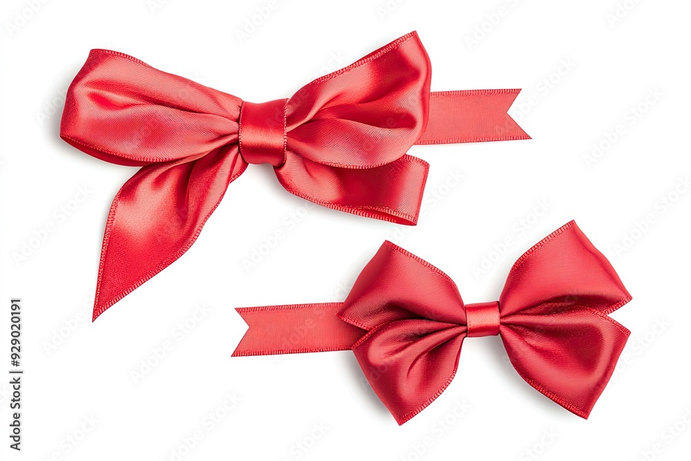 Two red bows, one large and the other small Two red bows, one large and the other small