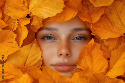 Autumn Facial - Portrait Of Woman In Autumn Leaves