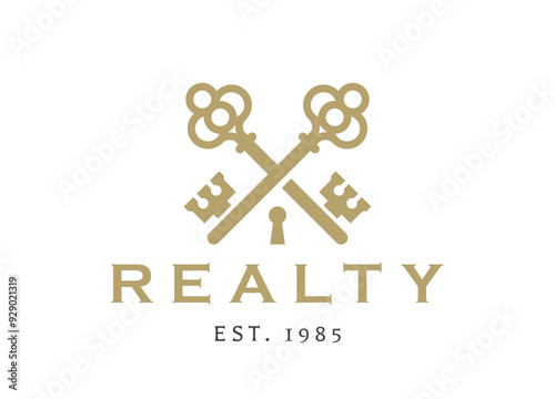 Elegant Realty Realtor Logo Featuring Crossed Vintage Keys Icon