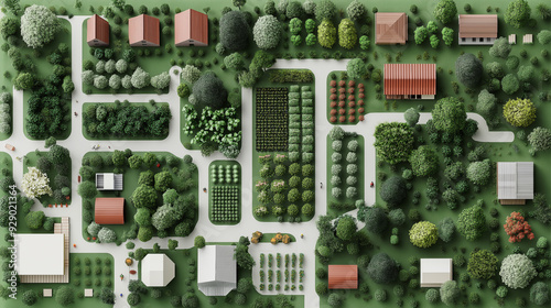 A map of a neighborhood with houses and gardens