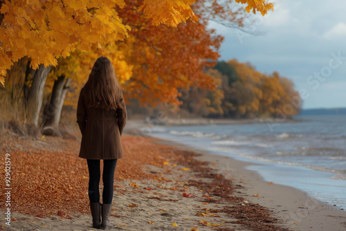 Autumn Sea, Woman On The Beach