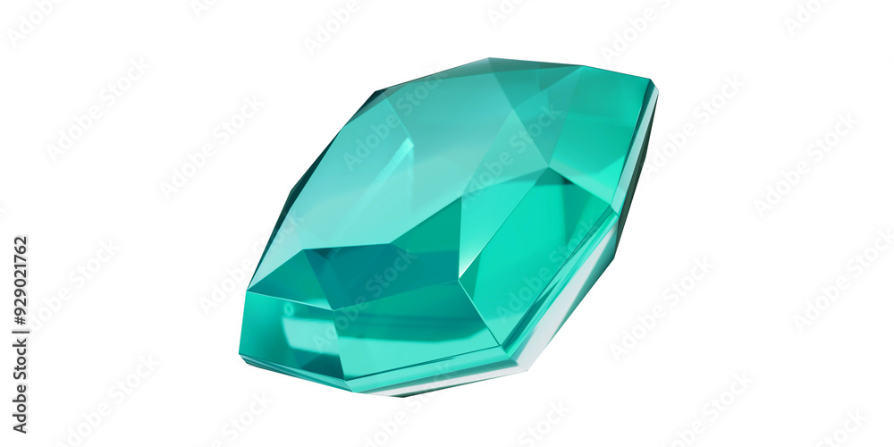 Fototapeta premium Aquamarine Gem on transparent background, turquoise gemstone diamond isolated.