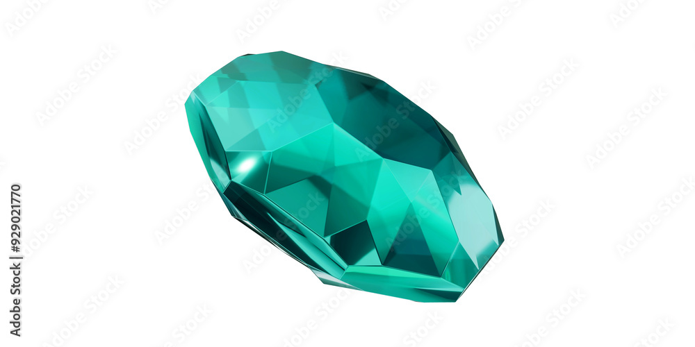 Aquamarine Gem on transparent background, turquoise gemstone diamond isolated.
