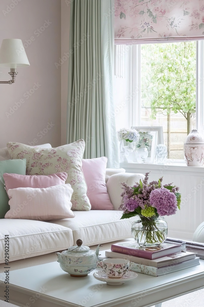 A stylish pastel living room exudes calm and sophistication. Soft hues of pink, mint, and lavender adorn the walls and furnishings, creating a serene atmosphere A stylish pastel living room exudes calm and sophistication. Soft hues of pink, mint, and lavender adorn the walls and furnishings, creating a serene atmosphere