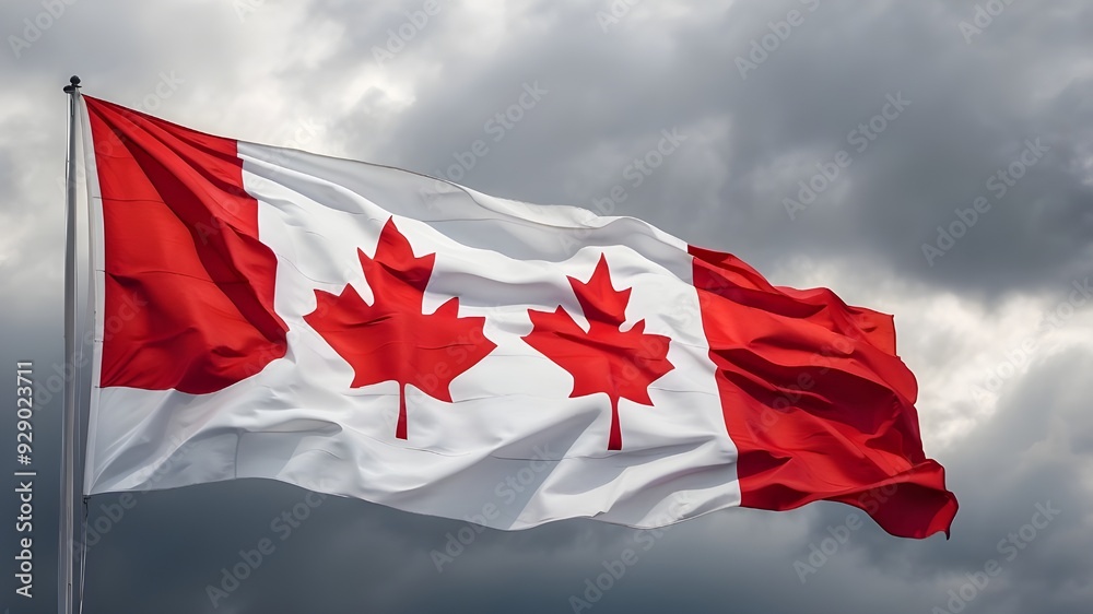 The massive Canada flag against the overcast sky The massive Canada flag against the overcast sky