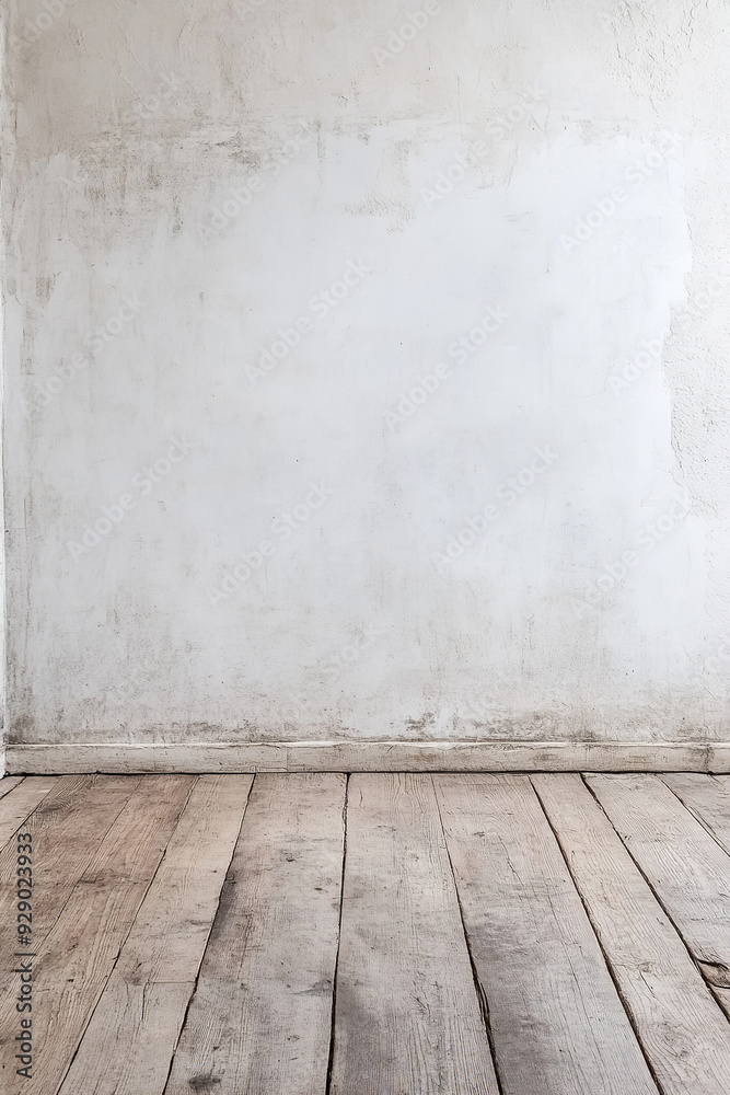A white blank concrete wall serves as a clean, neutral backdrop, while a warm wooden floor adds texture and contrast. A white blank concrete wall serves as a clean, neutral backdrop, while a warm wooden floor adds texture and contrast.