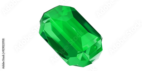 Emerald Gem on transparent background, green gemstone diamond isolated. photo