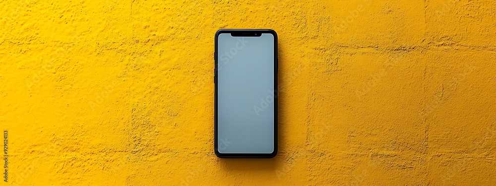 A modern smartphone with a sleek black frame and a blank white screen is displayed against a vibrant yellow background. The phone is centered and viewed from above, emphasizing its minimalist design A modern smartphone with a sleek black frame and a blank white screen is displayed against a vibrant yellow background. The phone is centered and viewed from above, emphasizing its minimalist design