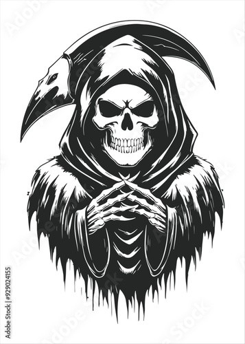 Grim reaper tshirt tattoo design dark art illustration isolated on white
