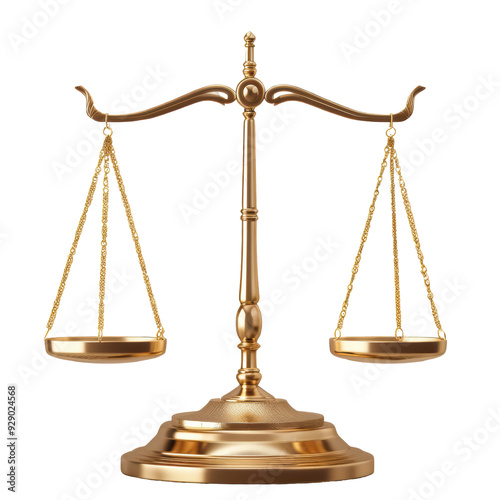 Golden Balance Scale Justice Isolated on Transparent or White Background, PNG
