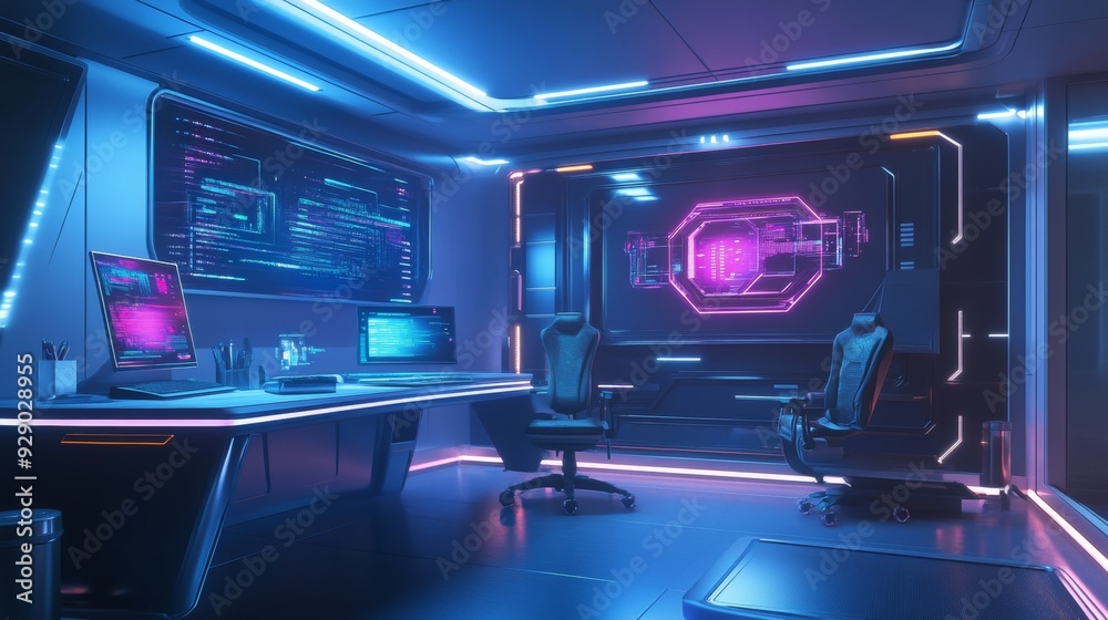 Futuristic Home Office with Floating Desk, Holographic Displays, and AI Integration