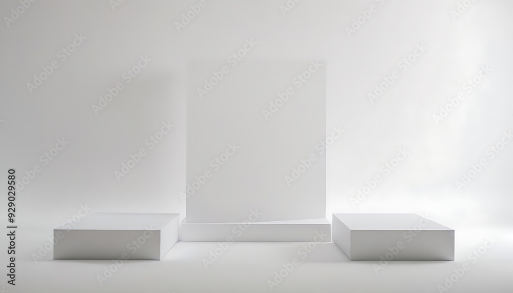 Empty gallery interior with circle podium, columns and inclined walls. Modern building corridor, museum hall with white round platform and pillars,14
