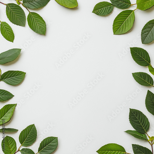 A green leafy background with a white background