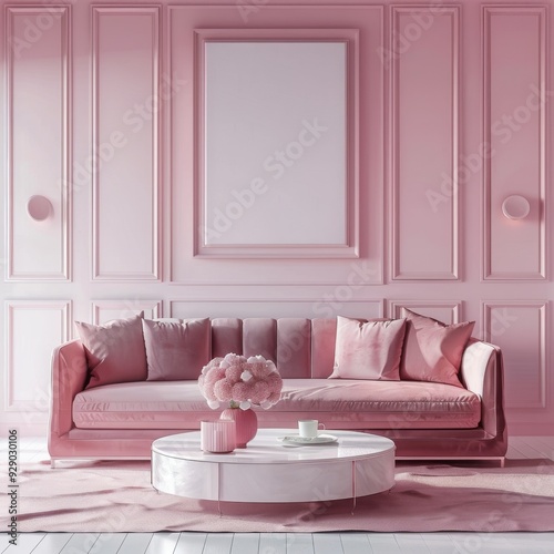 luxury pink pastel living room interior with sofa
