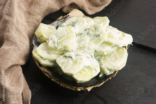 Cucumber salad with sour cream and dill