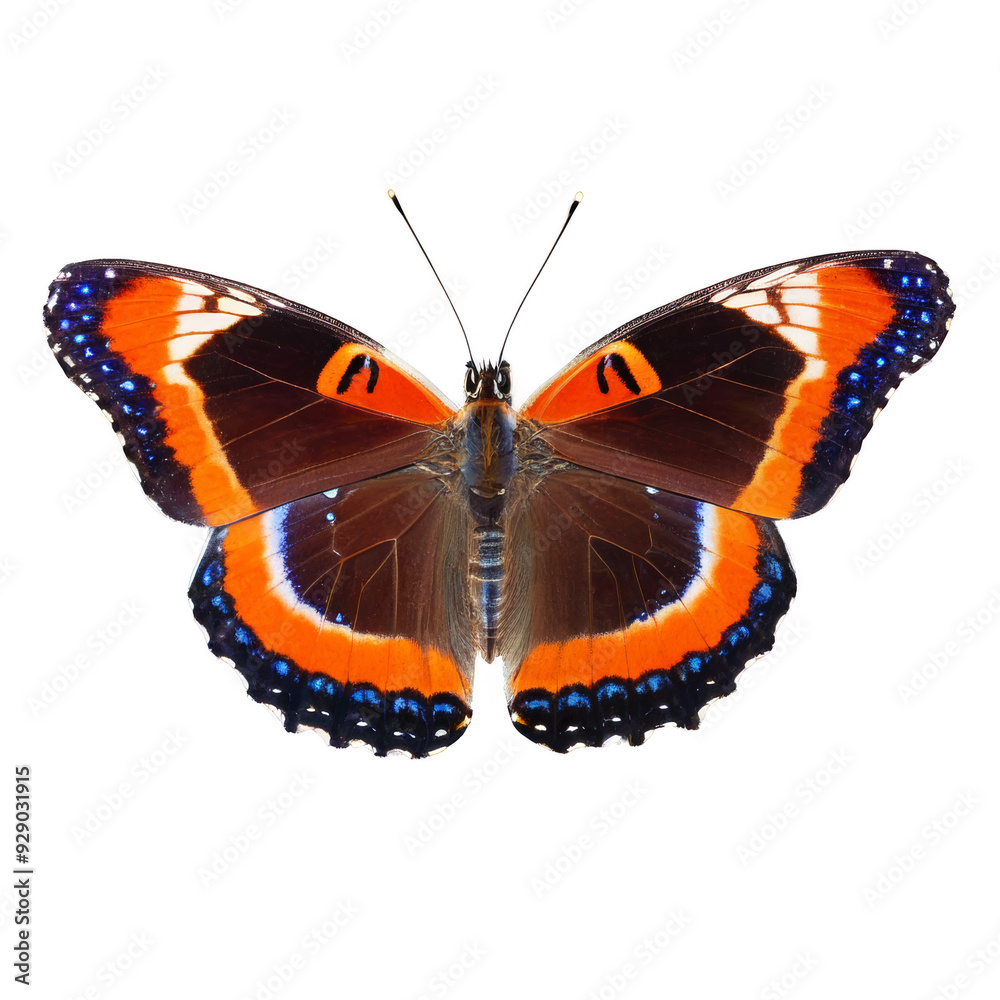 Naklejka premium A butterfly with orange and blue wings is isolated on transparent background.