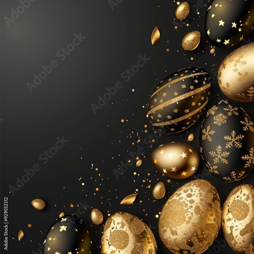 Elegant stylish Easter background with gold and black decor