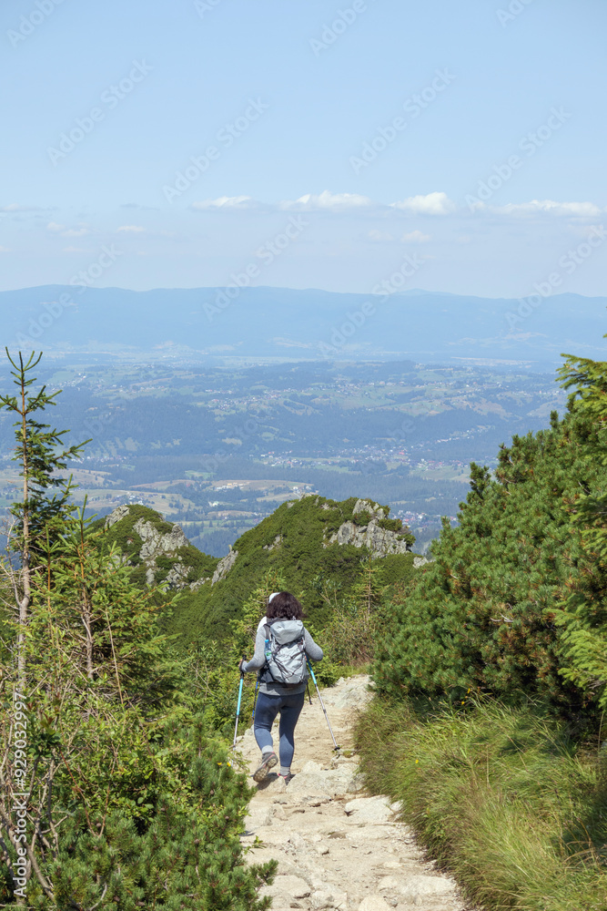 Fototapeta premium A man is hiking on a mountain