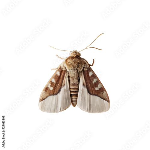 A brown and white moth is isolated on transparent background.