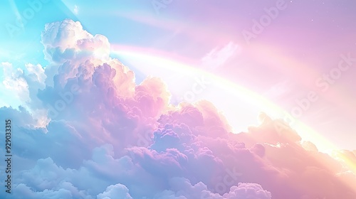 Wallpaper Mural Dreamy sky with fluffy clouds and a vibrant rainbow, creating a serene and colorful natural scene. Torontodigital.ca