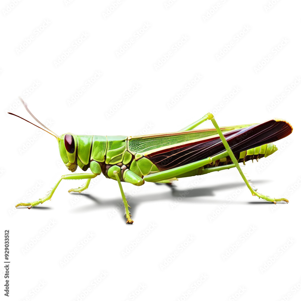 A green grasshopper is standing isolated on transparent background. A green grasshopper is standing isolated on transparent background.