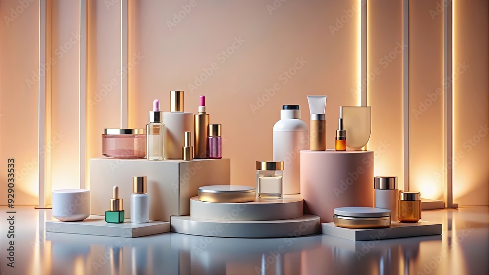 Product display podium with soft background for showcasing cosmetic products, cosmetic, display, podium, studio Product display podium with soft background for showcasing cosmetic products, cosmetic, display, podium, studio