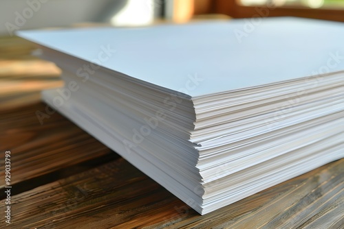 Blank white pages on wooden surface