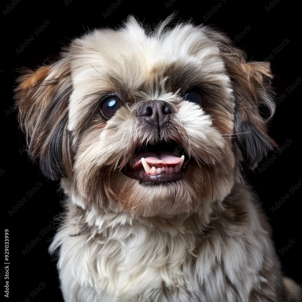 Joyful Shih Tzu with ample copy space, perfect for animal banner showcasing its charm Joyful Shih Tzu with ample copy space, perfect for animal banner showcasing its charm