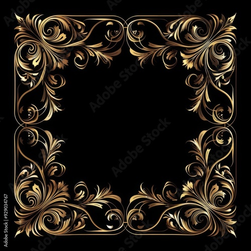 Gold frame pattern on black background.