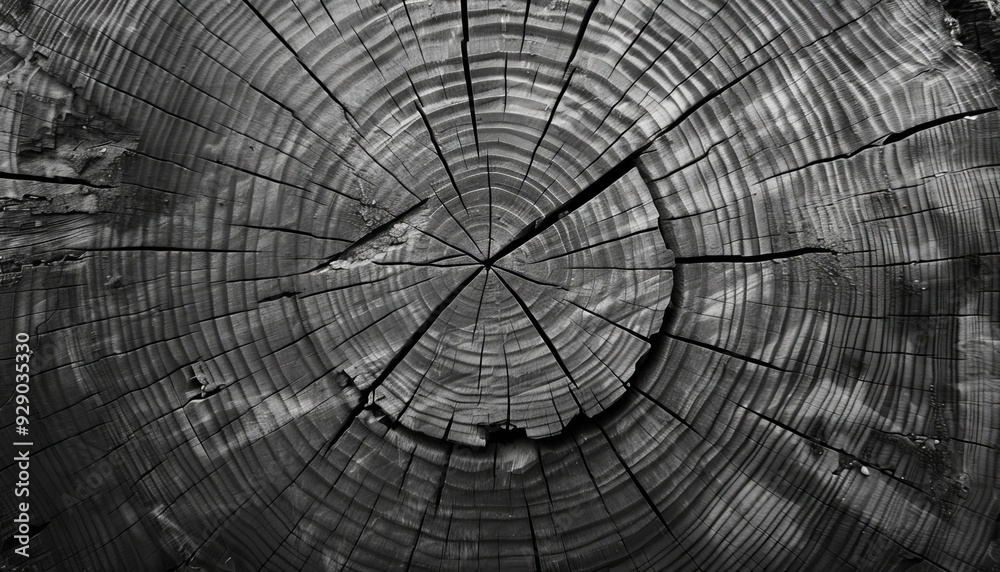 Close-up of warm gray cut wood texture, highlighting detailed black and white organic tree rings Close-up of warm gray cut wood texture, highlighting detailed black and white organic tree rings