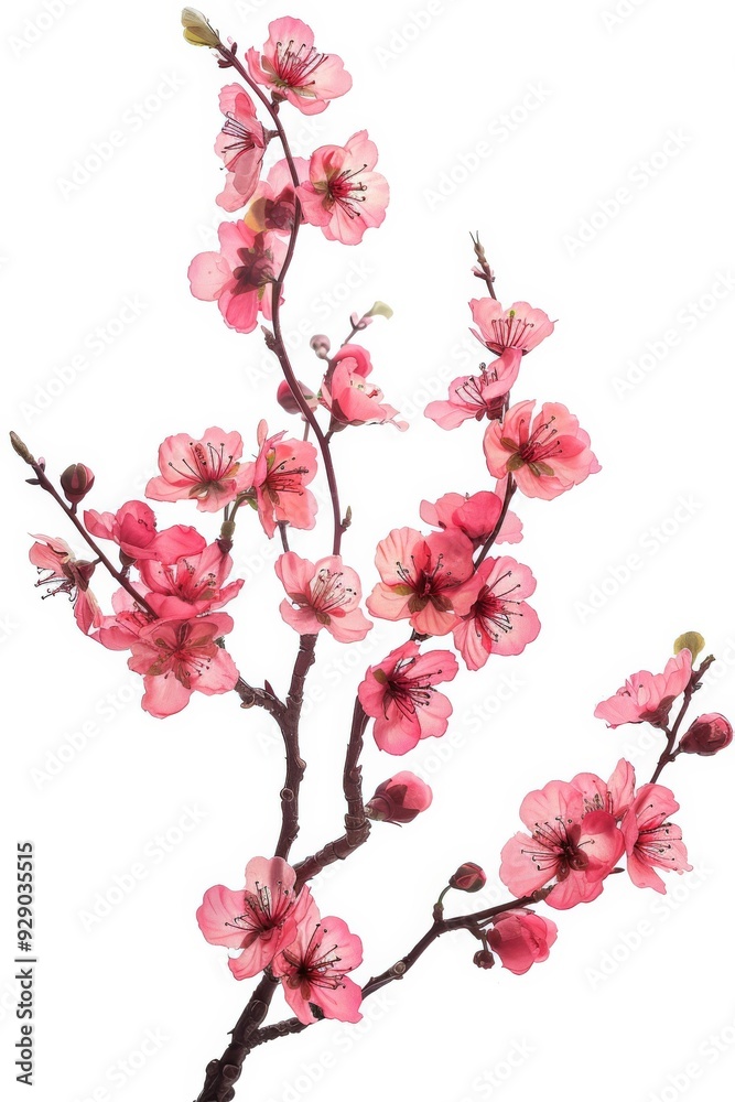 Cherry blossom and sakura flower isolated on a white background, showcasing their delicate petals Cherry blossom and sakura flower isolated on a white background, showcasing their delicate petals