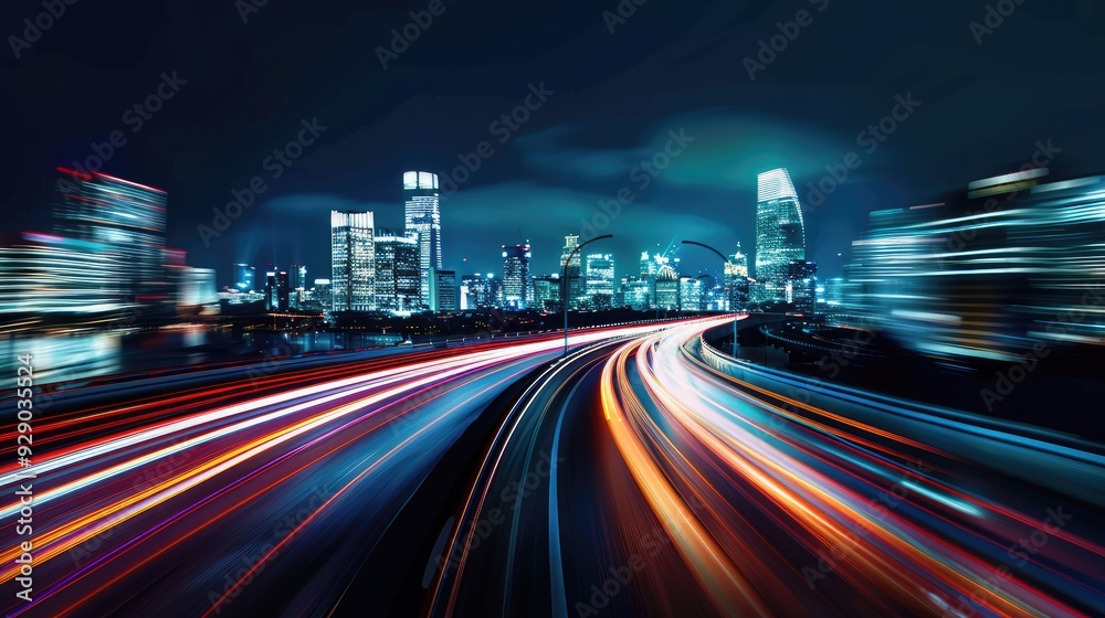 Night Cityscape with Fast Moving Traffic Night Cityscape with Fast Moving Traffic