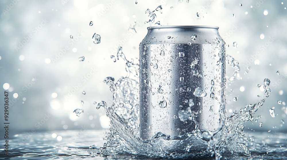Blank silver aluminum 330 ml soda can with drops splash mockup Blank silver aluminum 330 ml soda can with drops splash mockup