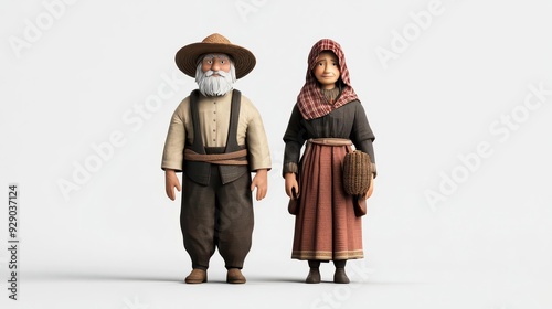 Pilgrim Characters Pilgrim man and woman in traditional clothing