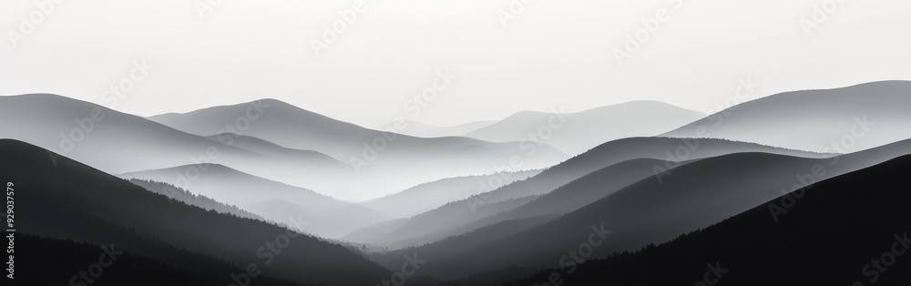 Fototapeta premium Serene rolling hills with misty background at dawn