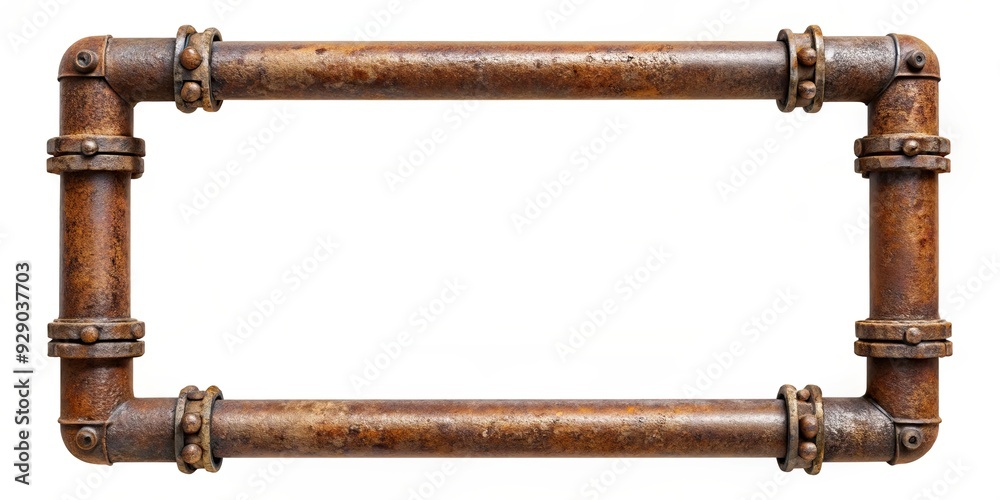 Naklejka premium Rusty old iron pipe frame with copy space for text or graphics, rusty, old, iron, pipe, frame, copy space, area