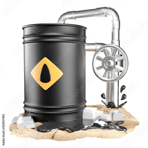 oil barrel fossil fuel liquid and pipes 3D illustration