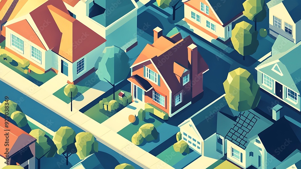 Aerial View of a Suburb with Houses and Trees Aerial View of a Suburb with Houses and Trees