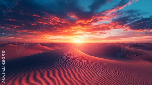 Majestic Desert Sunrise Vibrant Skies and Tranquil Sand Dunes