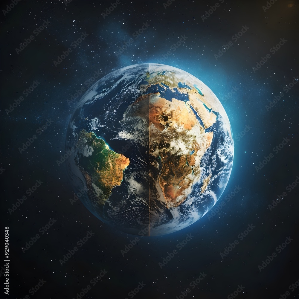 Naklejka premium Evolving Earth A Visually Captivating Time Lapse Transformation of Our Planet from Ancient to Modern Era