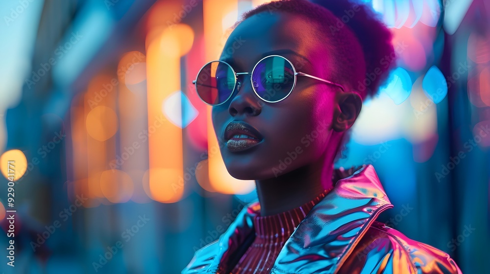 Futuristic Fashion Trends in Neon Lit Cityscape with Metallic Fabrics and LED Accents Futuristic Fashion Trends in Neon Lit Cityscape with Metallic Fabrics and LED Accents