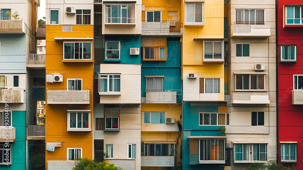 A Colorful and Varied Facade of Apartment Buildings A Colorful and Varied Facade of Apartment Buildings