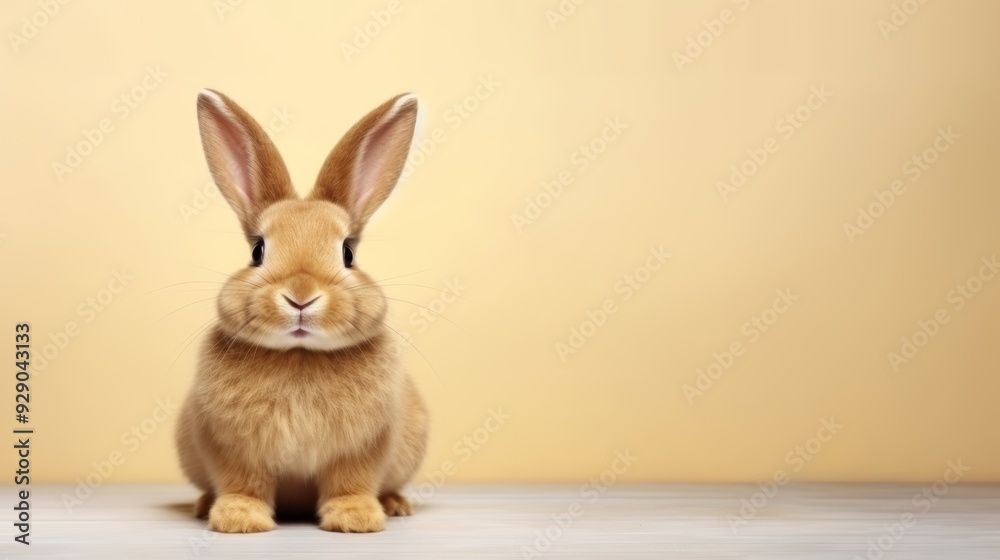 Obraz premium cute animal pet rabbit or bunny brown color smiling and laughing isolated with copy space for easter background, rabbit, animal, pet, cute, fur, ear, mammal, background, celebration, generate by AI