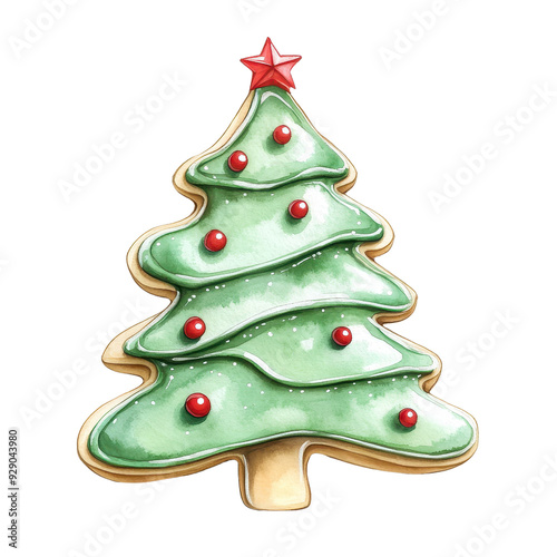 Wallpaper Mural A beautifully decorated Christmas tree cookie with green icing, red ornaments, and a star on top, perfect for festive celebrations. Torontodigital.ca