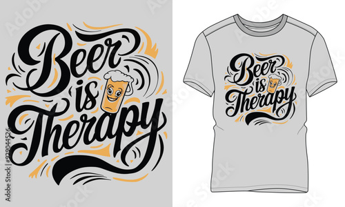 Beer Is Therapy - Craft beer Typography T-shirt vector design. motivational and inscription quotes. perfect for print item and bags, posters, cards. 
isolated on black background