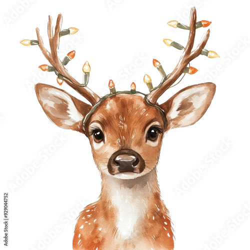 A charming deer with decorative antlers adorned with colorful lights, perfect for festive themes and nature-inspired designs. photo