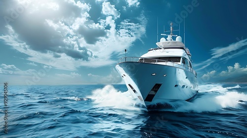 Luxury private motor yacht sailing at sea