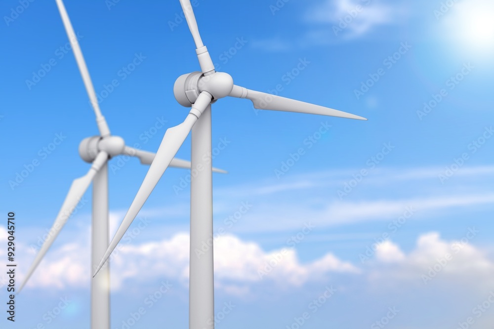 White classic wind turbine for generating electricity on sky White classic wind turbine for generating electricity on sky