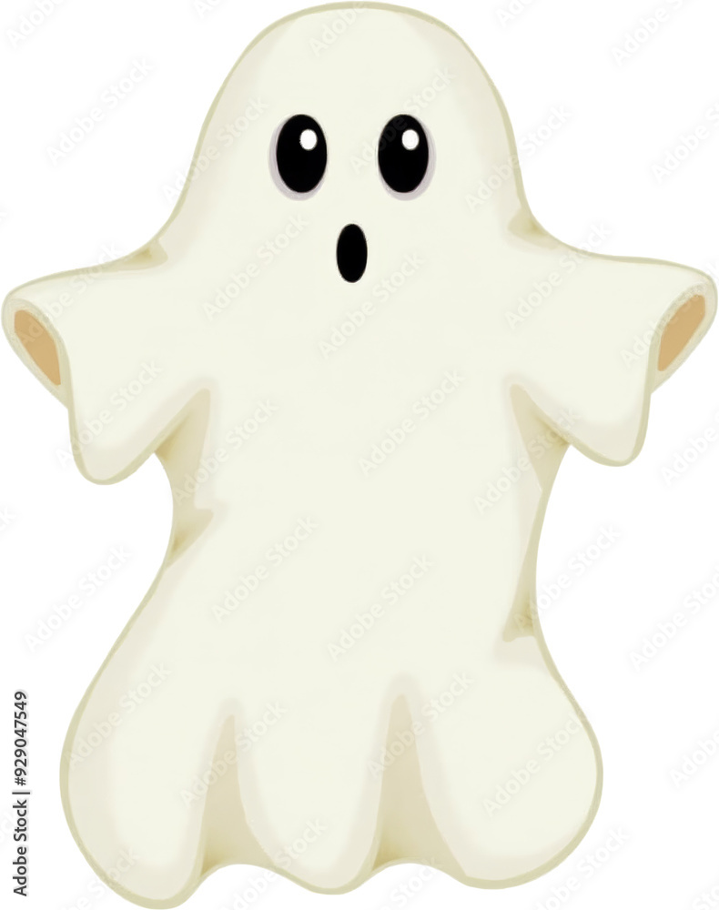 A friendly, wide-eyed cartoon ghost with a surprised expression floats on a white background, perfect for Halloween themes. A friendly, wide-eyed cartoon ghost with a surprised expression floats on a white background, perfect for Halloween themes.